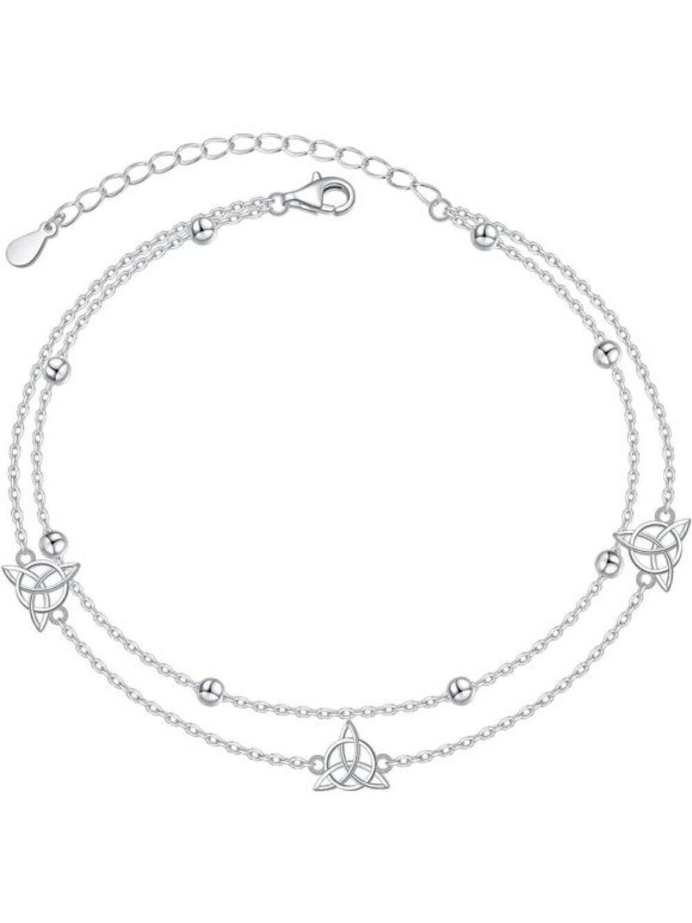 Sterling Silver Layered Anklet Women Evil Eye Heart Starfish Celtic Cross